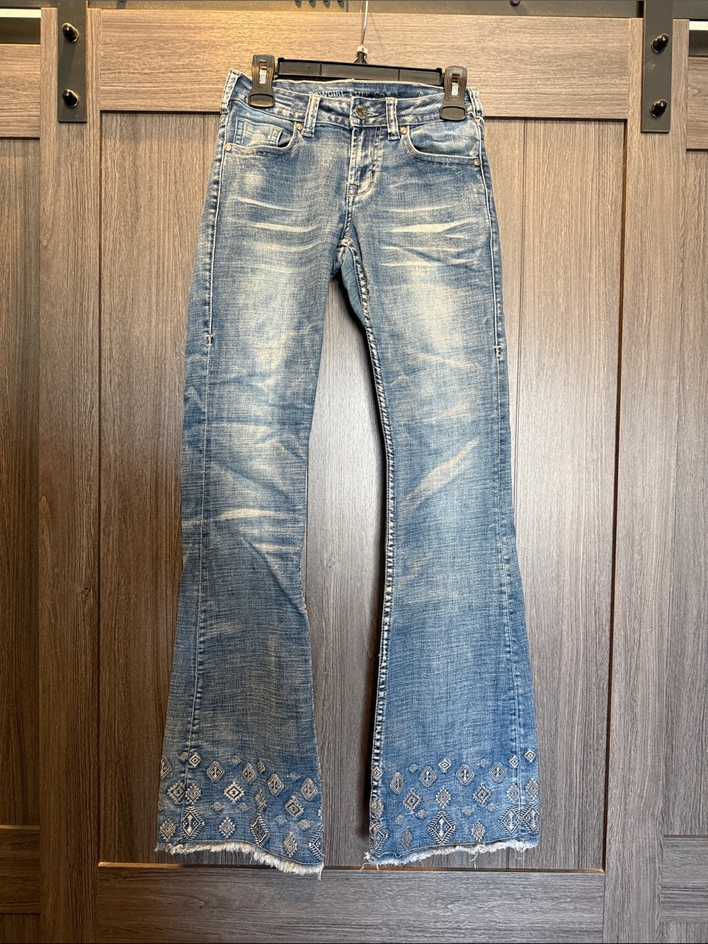 Cowgirl Tuff Light Blue Embroidered Flare Jeans